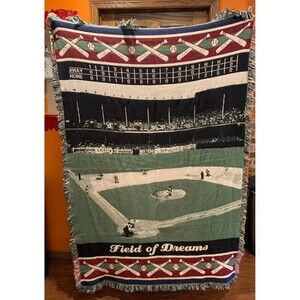 74 x 48 Field of Dreams Woven Throw Blanket Diamond Scoreboard Bats Balls EUC